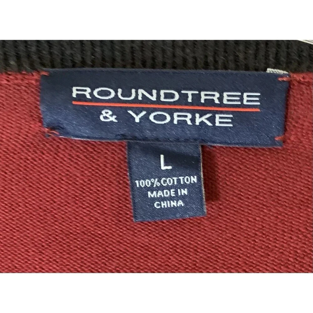 Mens Roundtree & Yorke Maroon Argyle V-neck Cotton Sweater Sz Large Pullover